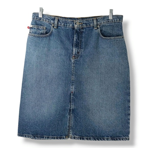 Polo Jeans Co. by Ralph Lauren Dresses & Skirts - Polo Jeans Ralph Lauren Denim Knee Skirt Front Split Flag Tab Medium Wash 10